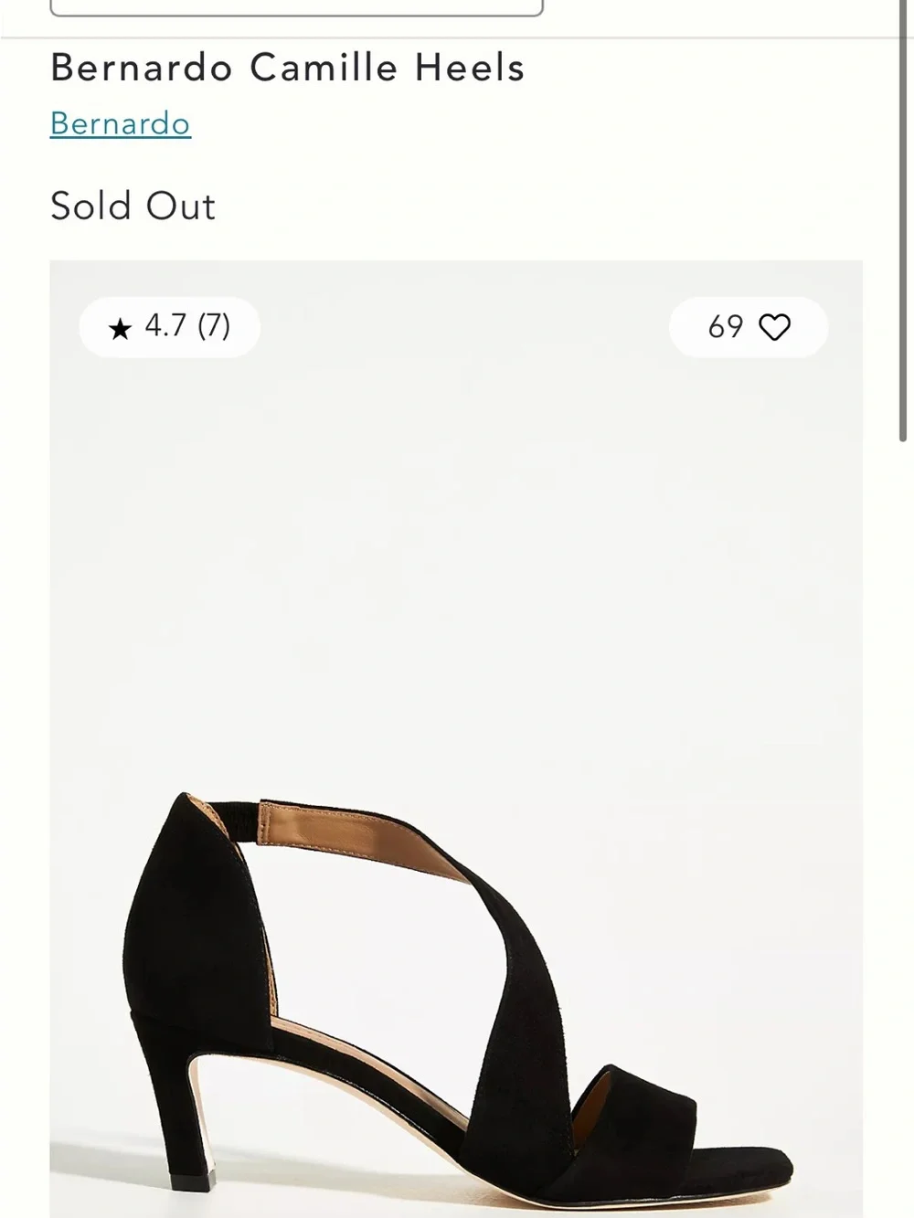 Bernardo Camille Heels in Black Kid Suede Leather Heel Anthropologie Women’s 7.5